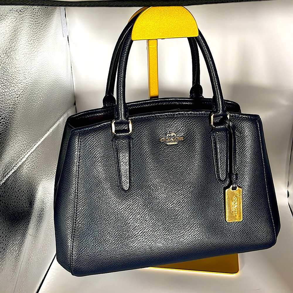 Navy 2025 Coach Leather Maggie Small Tote, EUC